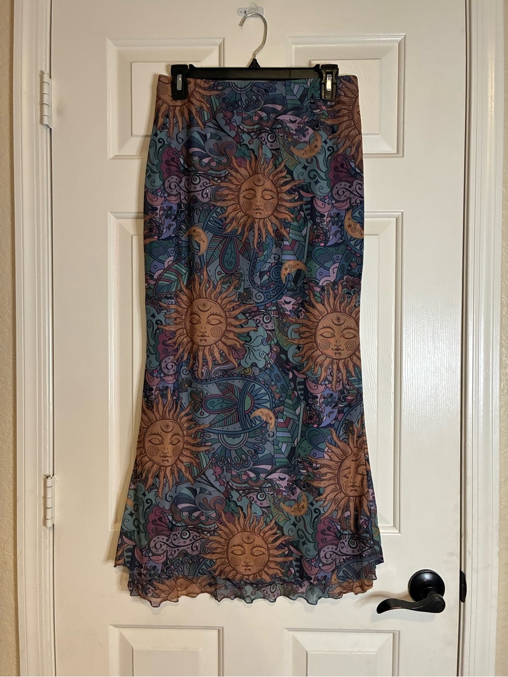 ROMWE Blue Maxi Skirt with Brown Sun Print
